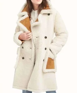 Double Breasted White Shearling Coat