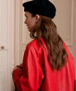 Emily In Paris Emily Cooper Red Leather Coat