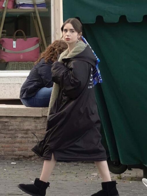Emily In Paris Lily Collins Hooded Trench Coat