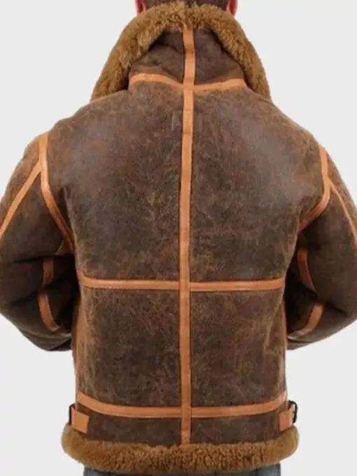Men Aviator Distressed Leather Shearling Jacket