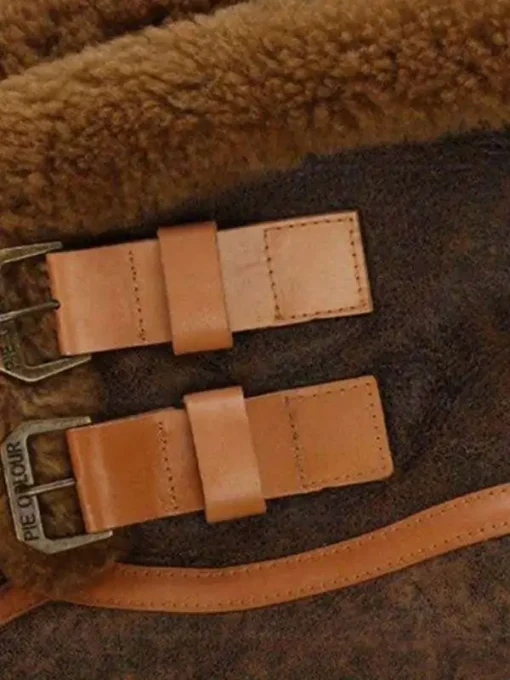 Men Aviator Distressed Leather Shearling Jacket
