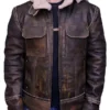 Aviator Leather Bomber Jacket With Fur Hood