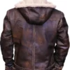 Aviator Leather Bomber Jacket With Fur Hood