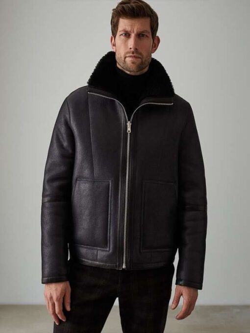 Men Black Aviator Leather Jacket