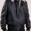Black Aviator Leather Bomber Jacket