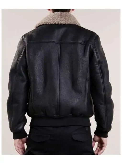Black Aviator Leather Bomber Jacket