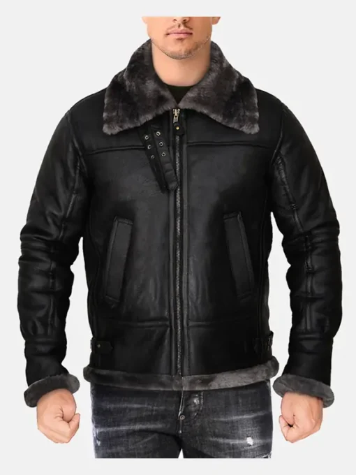 Men Black Shearling Jacket
