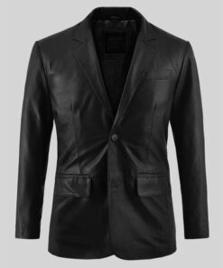 Black Leather Blazer For Mens