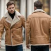 Mens Classic Tan Shearling Aviator Jacket