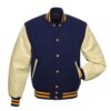 Navy and Natural with Gold Knit Trim Varsity Jacket