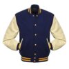 Navy and Natural with Gold Knit Trim Varsity Jacket