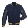 Navy with Gold Knit Trim Varsity Jacket
