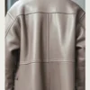 Oversized Taupe Leather Jacket with Shearling Cuff & Collar