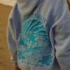 Pink Palm Puff Everything Comes in Waves Blue Hoodie