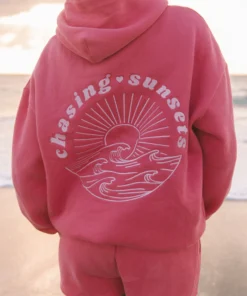 Pink Palm Puff Chasing Sunsets Oversized Hoodie