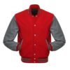 Red Wool & Grey Sleeves Varsity Jacket
