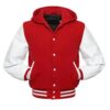 Red and White Hooded Varsity Jacket