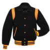 Retro Black Wool with Gold Leather Varsity Jacket