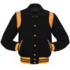 Retro Black Wool with Gold Leather Varsity Jacket