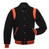 Retro Black Wool with Orange Leather Varsity Jacket
