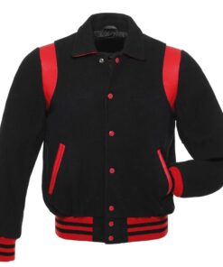 Retro Black Wool with Red Leather Varsity Jacket