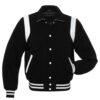Retro Black Wool with White Leather Varsity Jacket
