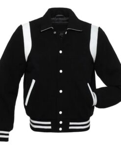 Retro Black Wool with White Leather Varsity Jacket