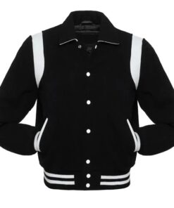 Retro Black Wool with White Leather Varsity Jacket