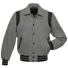 Retro Grey Wool with Black Leather Varsity Jacket