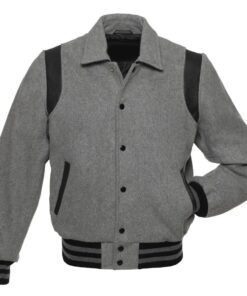 Retro Grey Wool with Black Leather Varsity Jacket