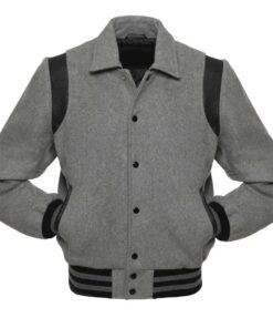 Retro Grey Wool with Black Leather Varsity Jacket