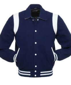 Retro Navy Wool with White Leather Varsity Jacket