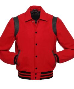 Retro Red Wool with Black Leather Varsity Jacket