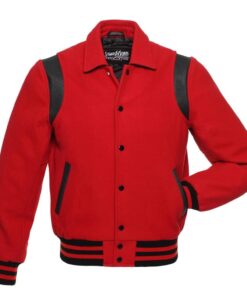 Retro Red Wool with Black Leather Varsity Jacket