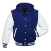 Royal Blue and White Hooded Varsity Jacket