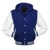 Royal Blue and White Hooded Varsity Jacket