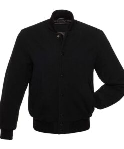 Solid Black Wool Varsity Jacket