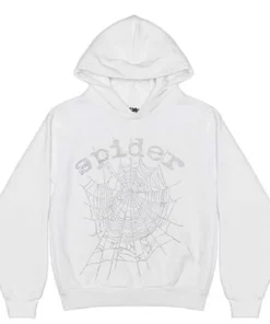Sp5der OG Rhinestone Logo White Hoodie