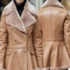 Tan Shearling Leather Peacoat