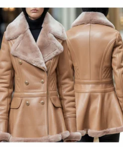 Tan Shearling Leather Peacoat