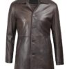 Winchester Men's Distressed Dark Brown Leather Car Coat