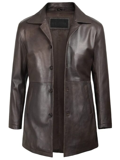 Winchester Men's Distressed Dark Brown Leather Car Coat
