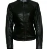Women Black Slim Fit Motorcycle Leather Jacket