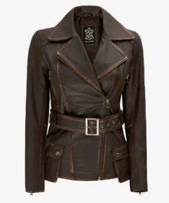 Womens Brown Distressed Brown Leather Jacket
