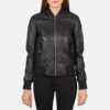 Women's Ava Ma-1 Black Leather Bomber Jacket
