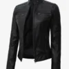 Women's Black Cafe Racer Leather Jacket