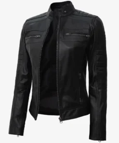 Women's Black Cafe Racer Leather Jacket