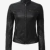 Women's Black Cafe Racer Leather Jacket
