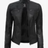 Women's Black Cafe Racer Leather Jacket
