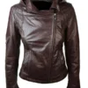 Womens Brown Biker Hooded Leather Jacket